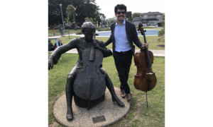 Ruben Palma, 2014 Australian Cello Awards Finalist, with Cherina Sculpture